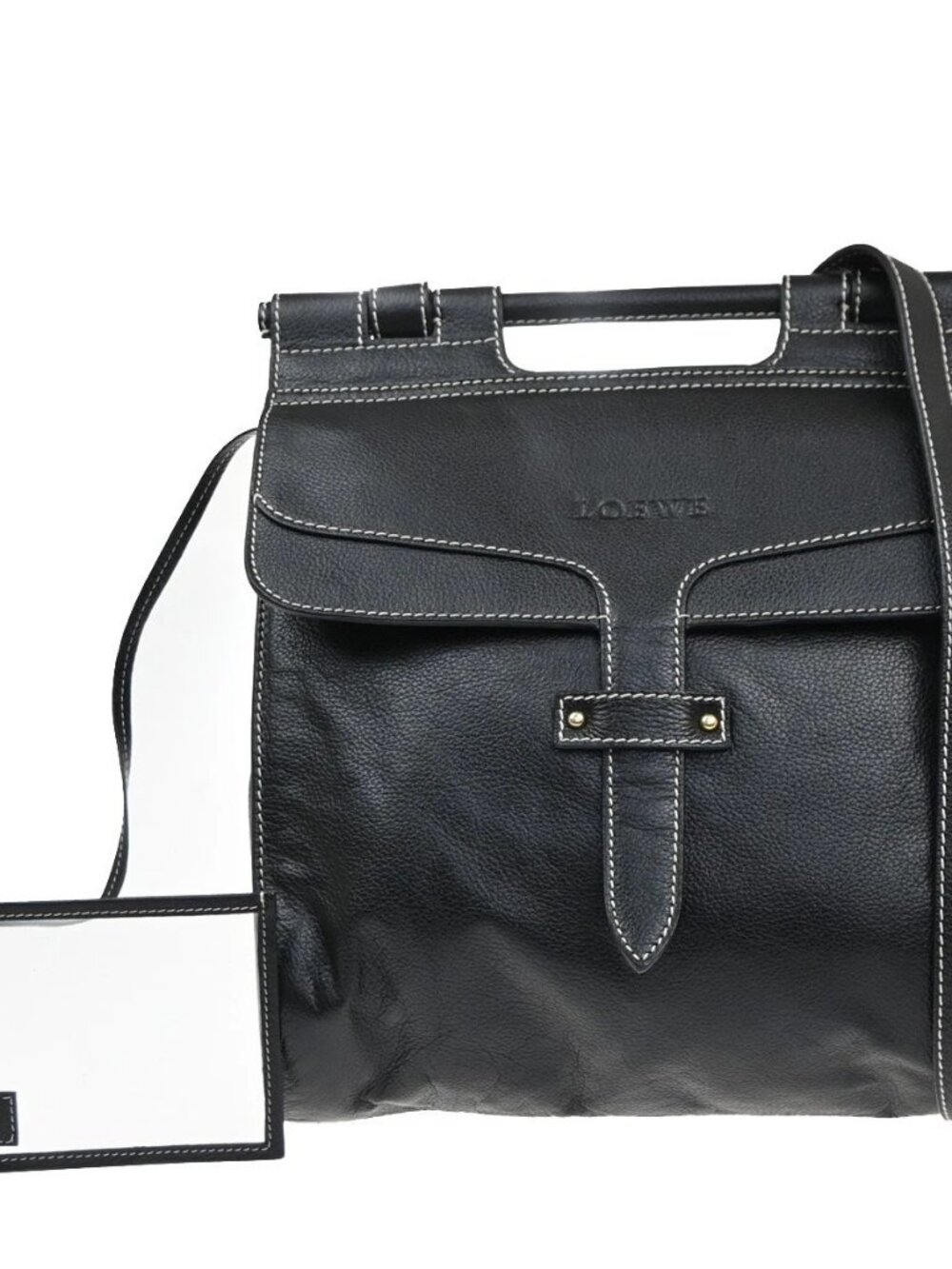 LOEWE Logo 2way Crossbody Shoulder Hand Bag Leather Black GHW 77MA633